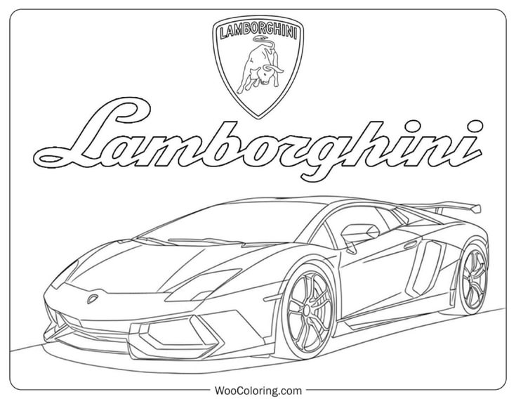 Lamborghini logo above sports car coloring page