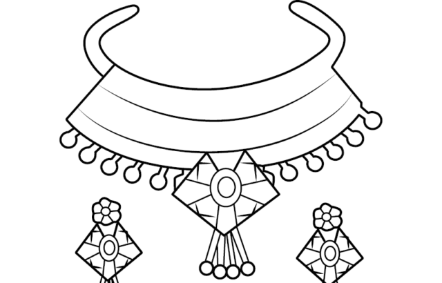 Black-and-white necklace and earring outline drawing