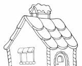 Gingerbread house coloring page with text instructions