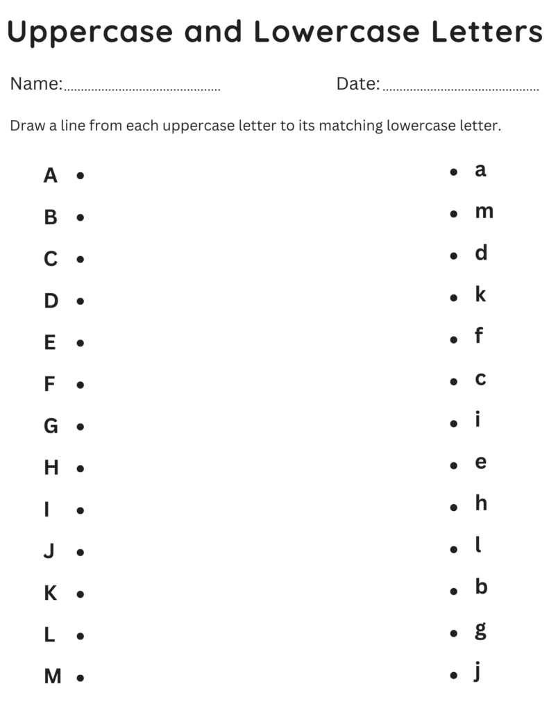 Uppercase and lowercase letters matching worksheet