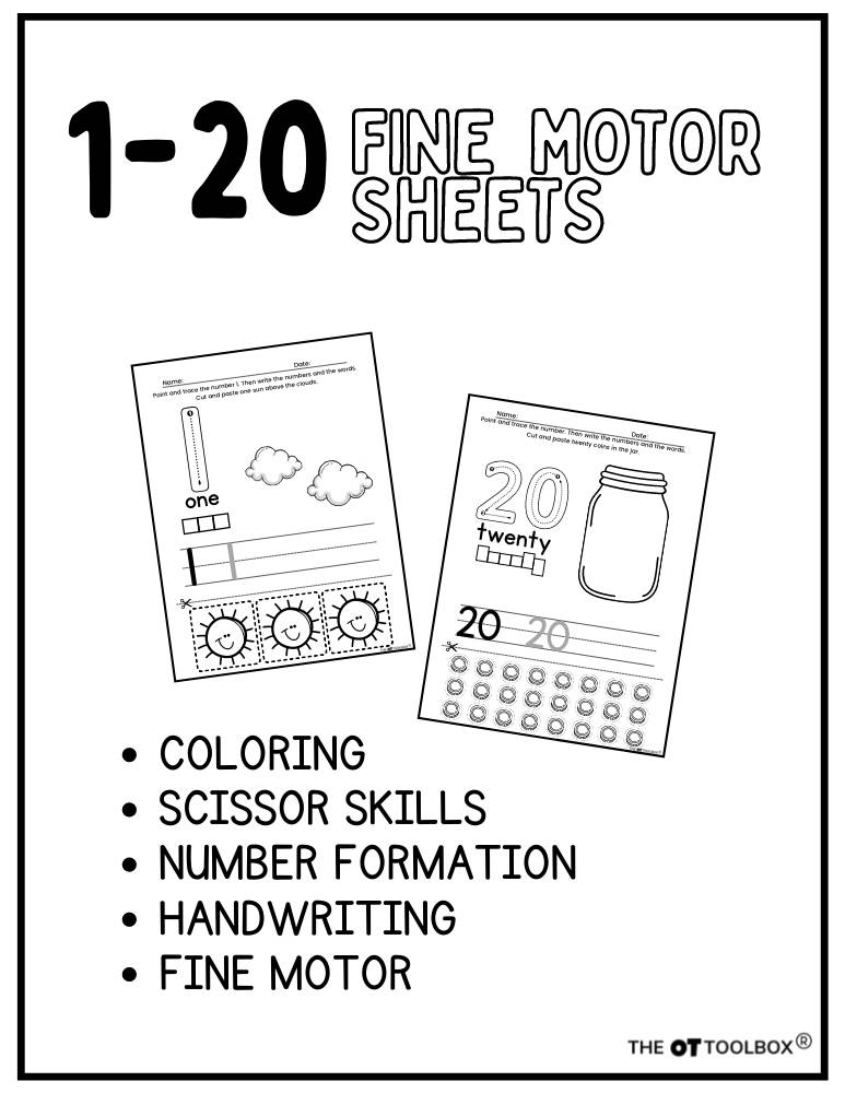 Fine motor sheets poster with two worksheets