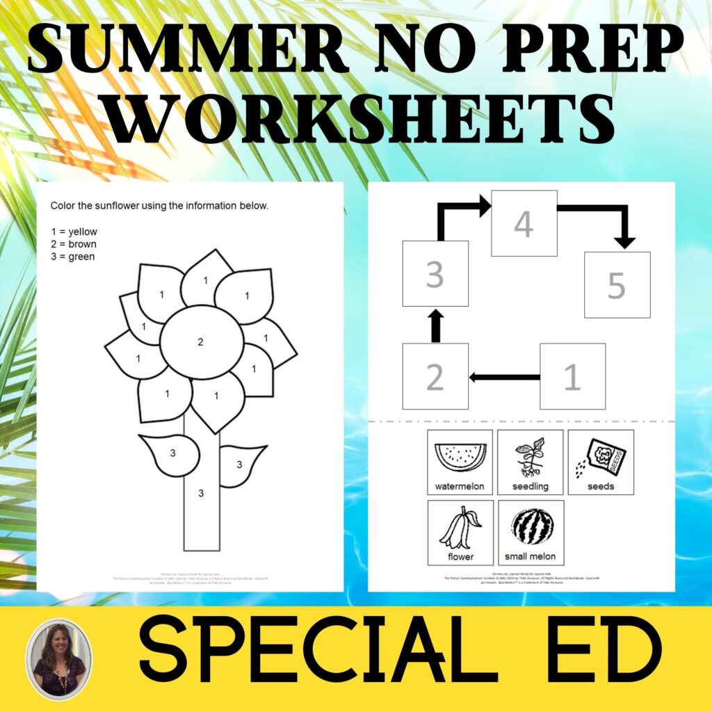 Summer no prep worksheets poster with two activity sheets