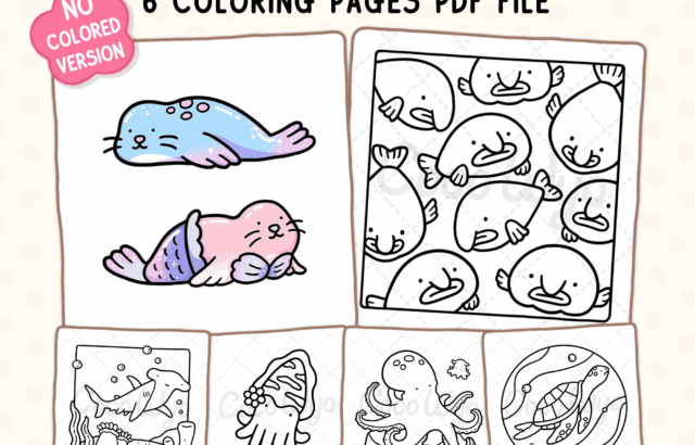 Ocean scene coloring pages with seals and sea creatures