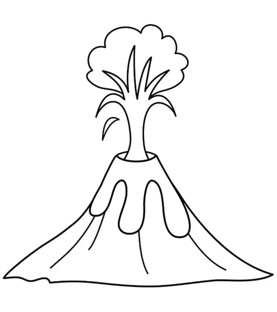 Line drawing of erupting volcano on white background