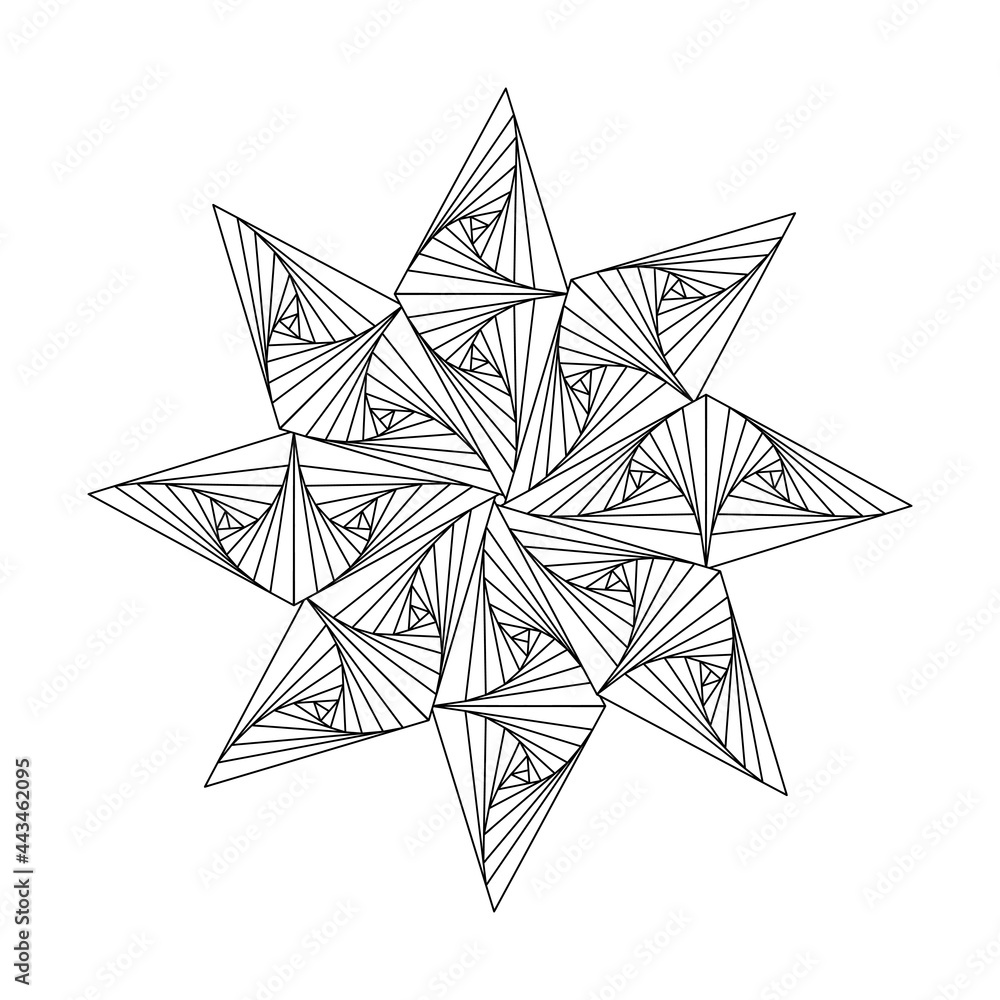Black geometric starburst line art on white background
