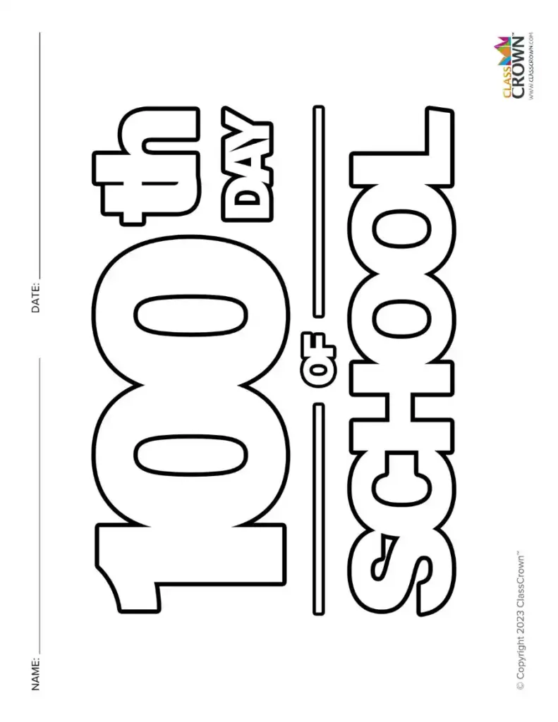 Printable 100th day of school coloring page