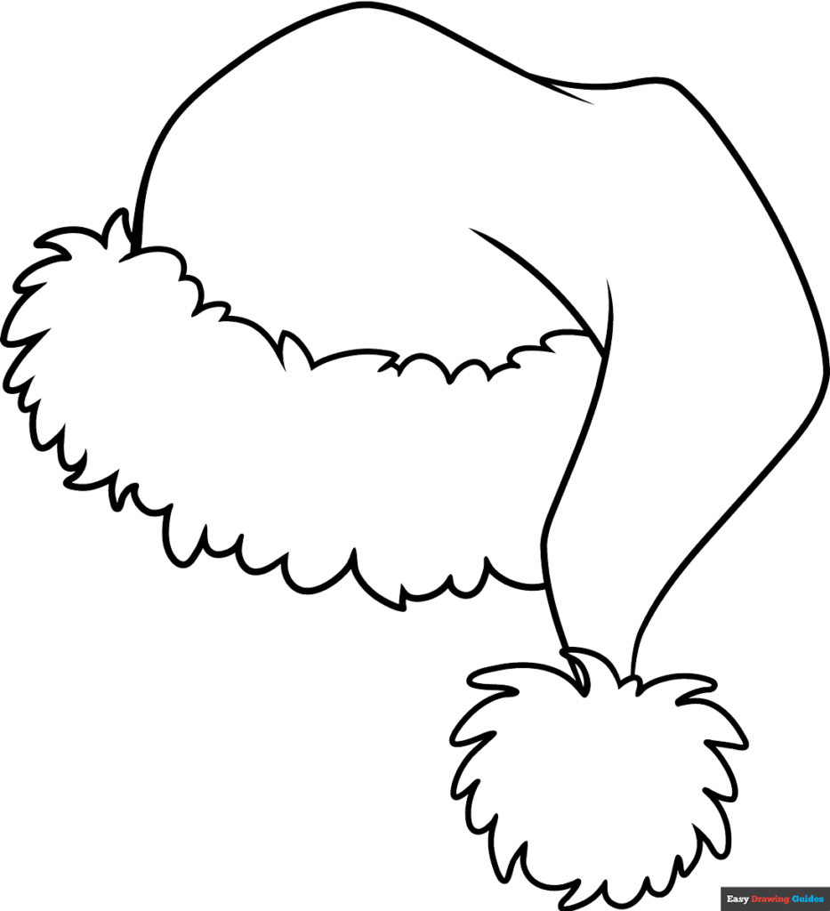 Outline drawing of Santa hat with fluffy pom-pom and trim