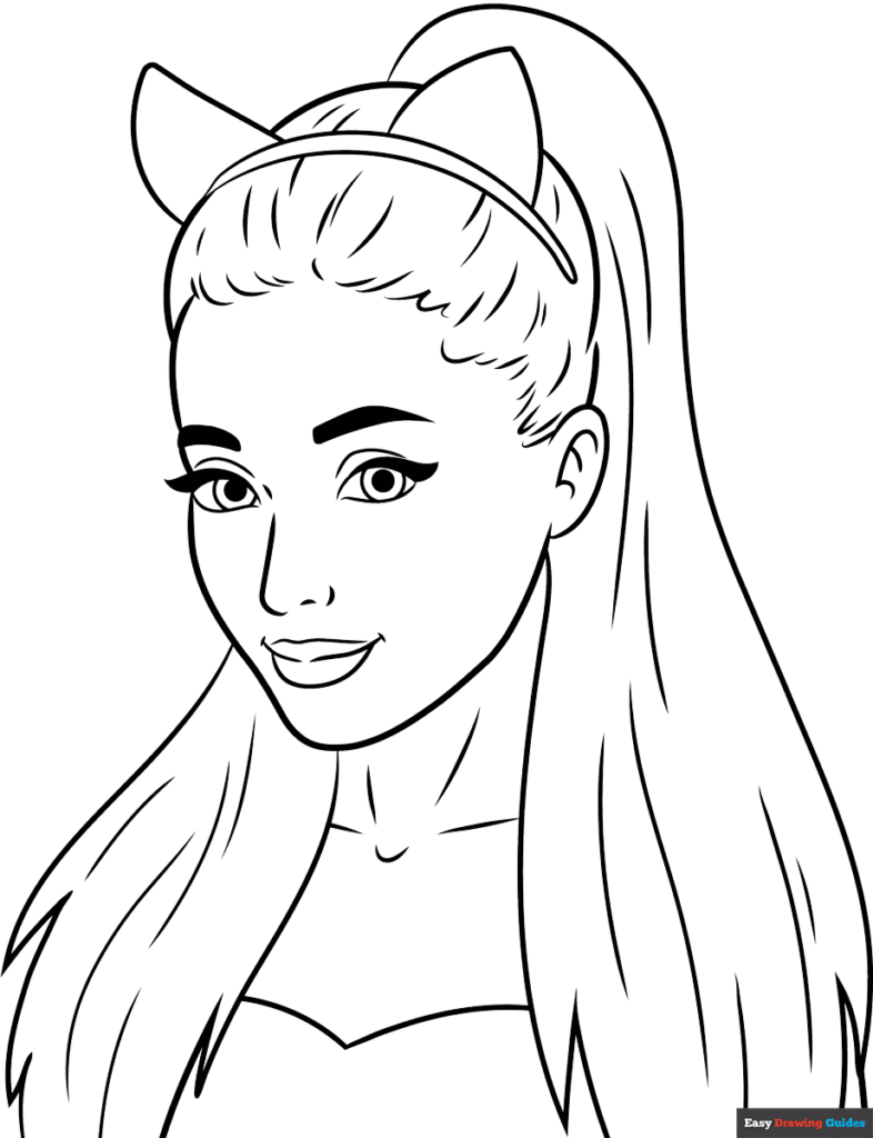 Line drawing of girl with cat ears and long hair