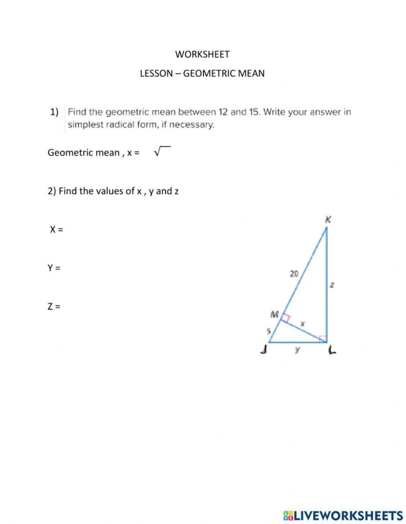 Geometry worksheet with triangle diagram and questions