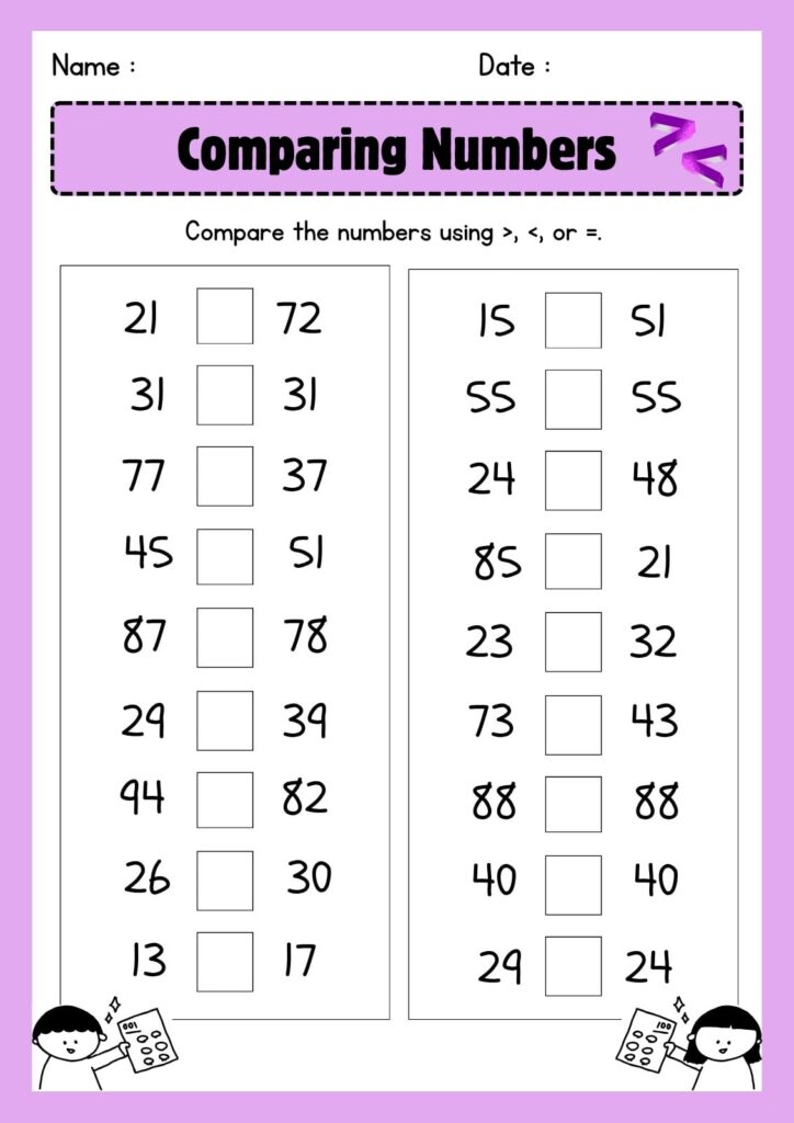 Comparing numbers worksheet with two columns of problems