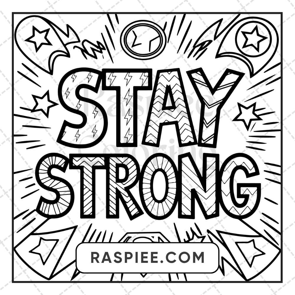 Bold "STAY STRONG" graphic with stars and bursts