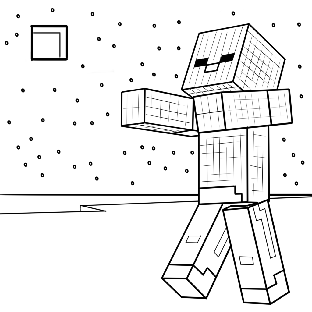 Blocky humanoid figure in snowy landscape
