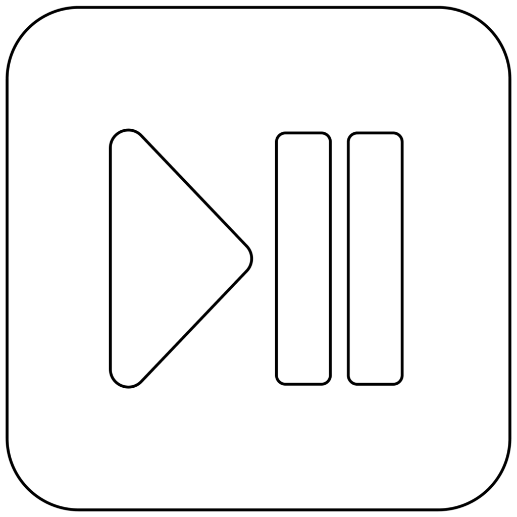 Black play and pause symbols inside rounded square outline