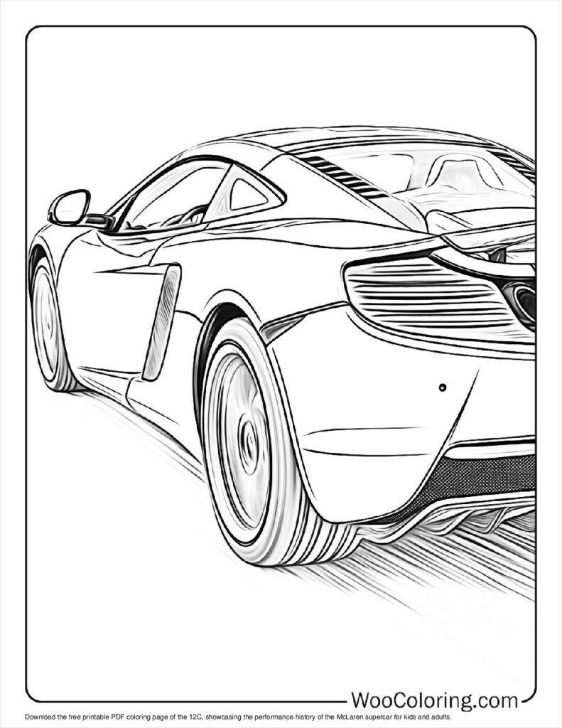 Black-and-white sports car coloring page illustration