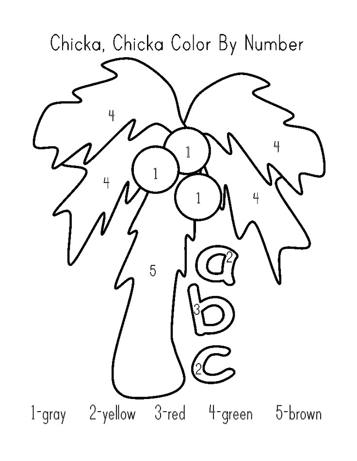 Color-by-number palm tree with letters a, b, c