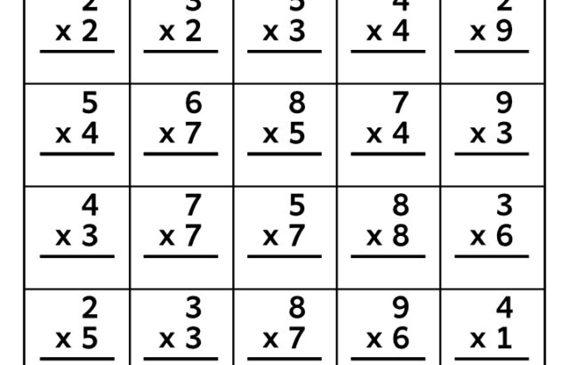 Black-and-white multiplication worksheet with cartoon animals and grid numbers