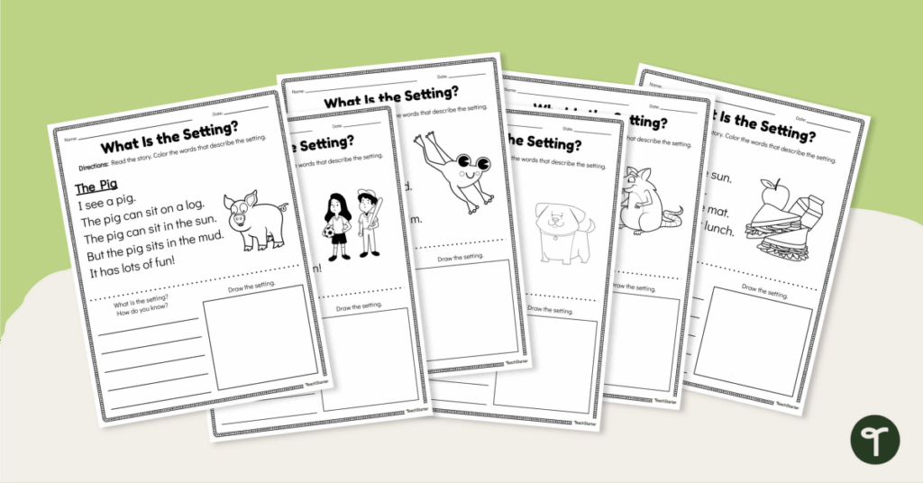 Stack of setting worksheets on green background