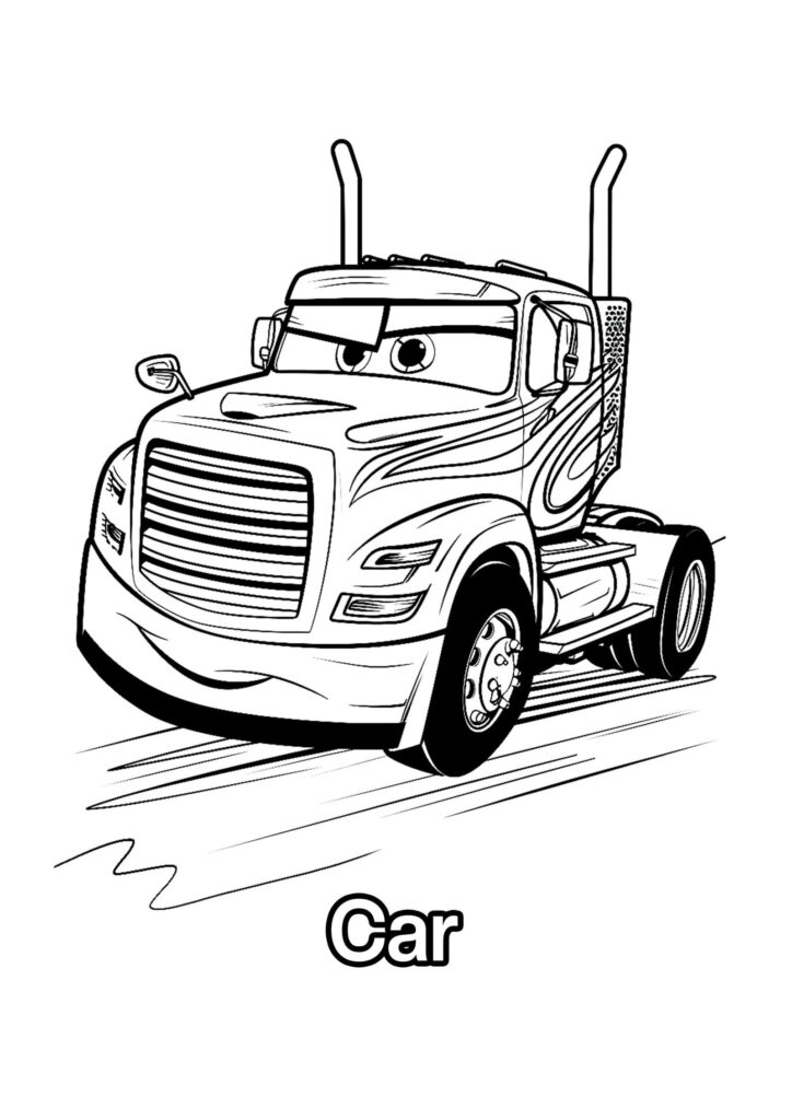 Black-and-white cartoon truck with the word Car below