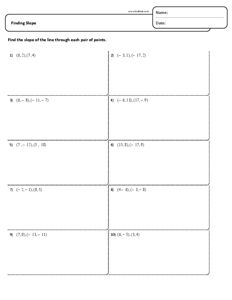 Math worksheet titled Finding Slope with ten problems