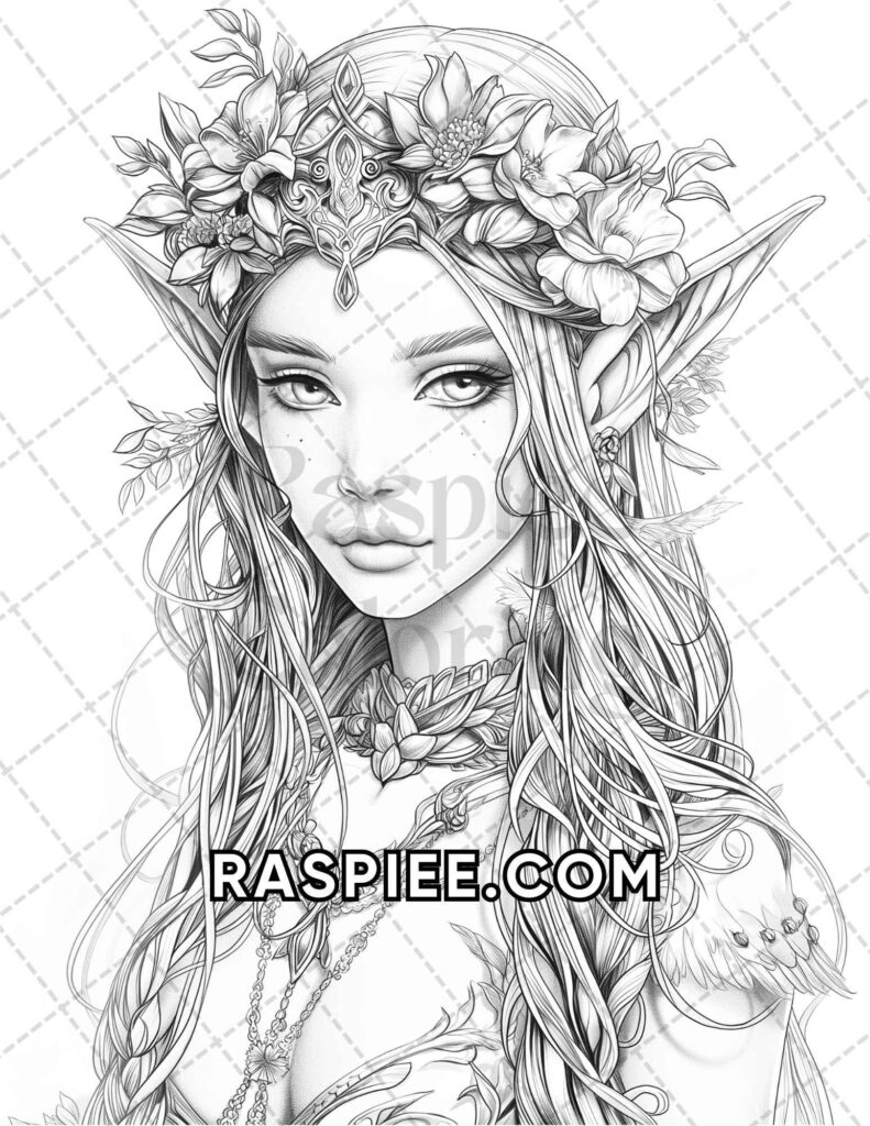 Detailed elf woman with flowers in her hair