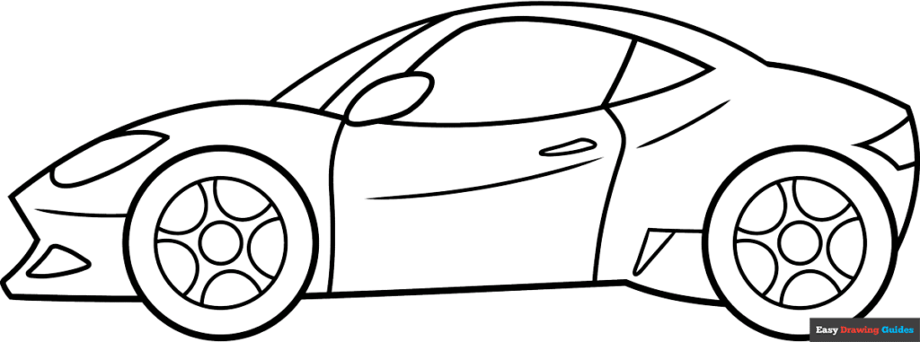 Black outline of a sports car on white background