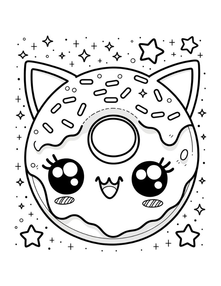 Cute cat-faced donut with stars and sprinkles