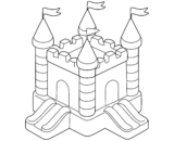Black-and-white cartoon castle with flags and towers