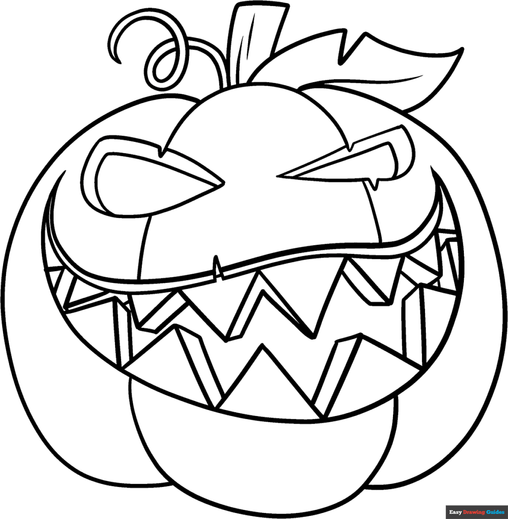 Jack-o'-lantern face with jagged teeth and leaves