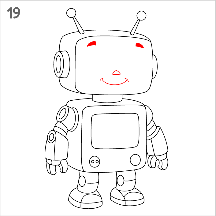 Cartoon robot coloring page with red face details