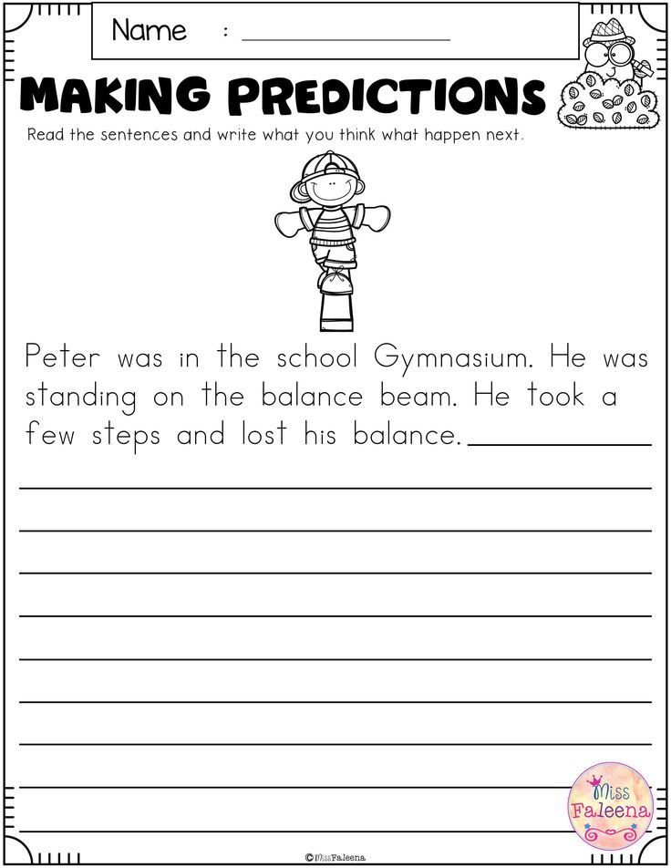 Making predictions worksheet with cartoon boy and writing lines