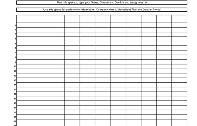 Blank worksheet grid with numbered rows and header lines