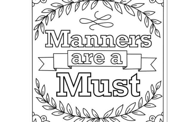 Decorative coloring page reading “Manners are a Must