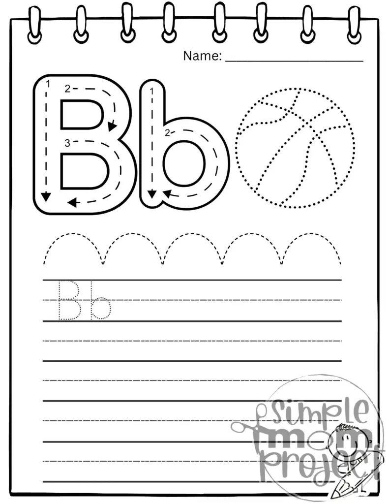Printable B and b tracing worksheet with lines