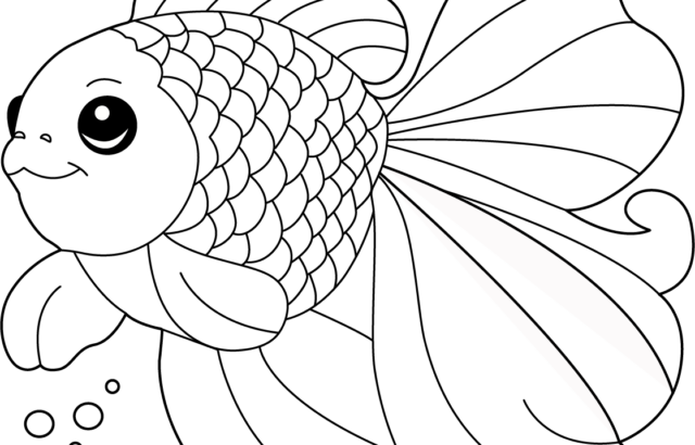 Cute cartoon fish with large flowing fins and bubbles