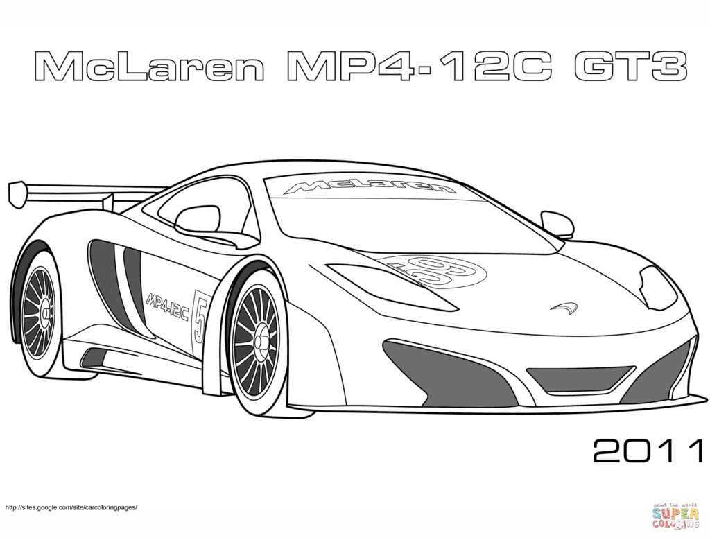 Outline drawing of McLaren MP4-12C GT3 race car