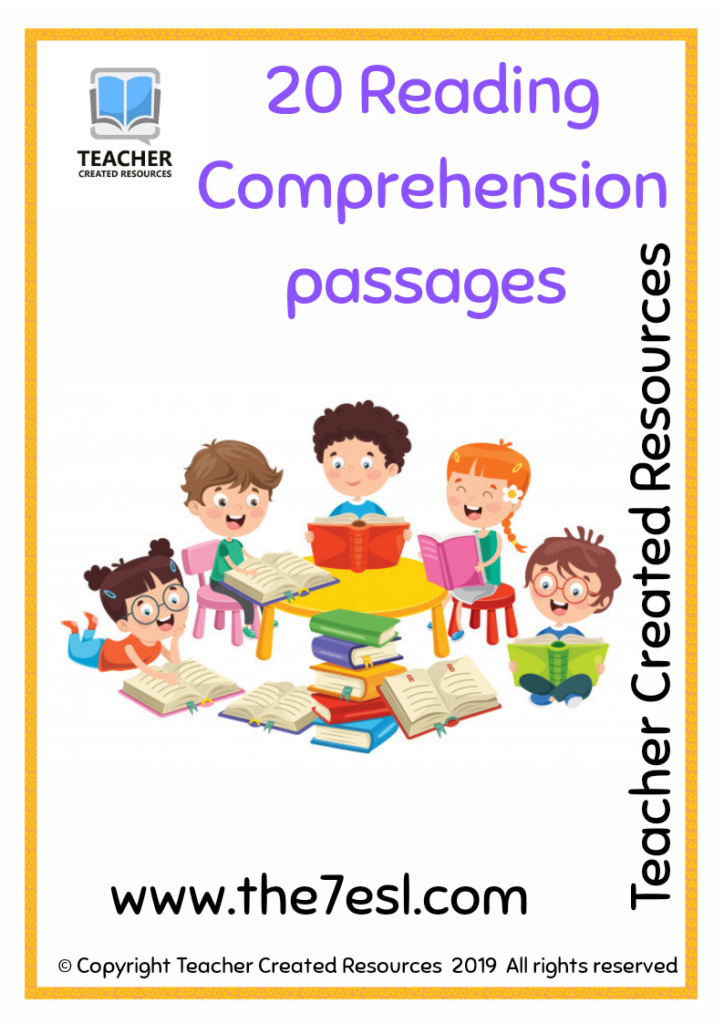 Reading comprehension worksheet cover with children reading books