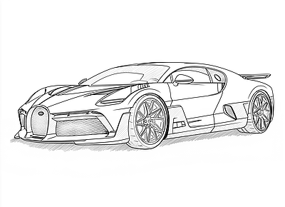 Black-and-white line drawing of a sports car