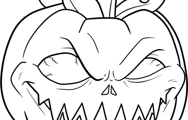 Scary carved pumpkin with angry face illustration