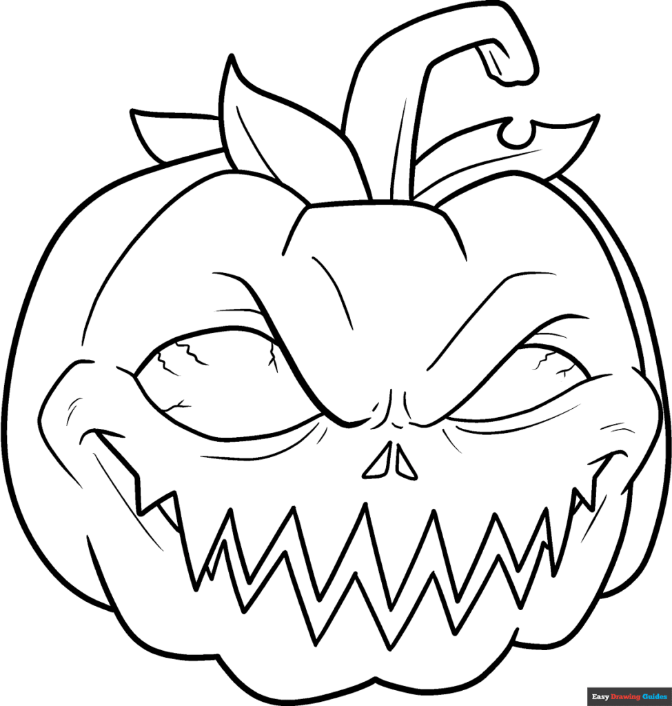 Scary carved pumpkin with angry face illustration
