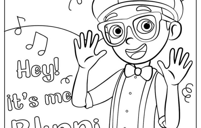 Blippi coloring page with waving cartoon character