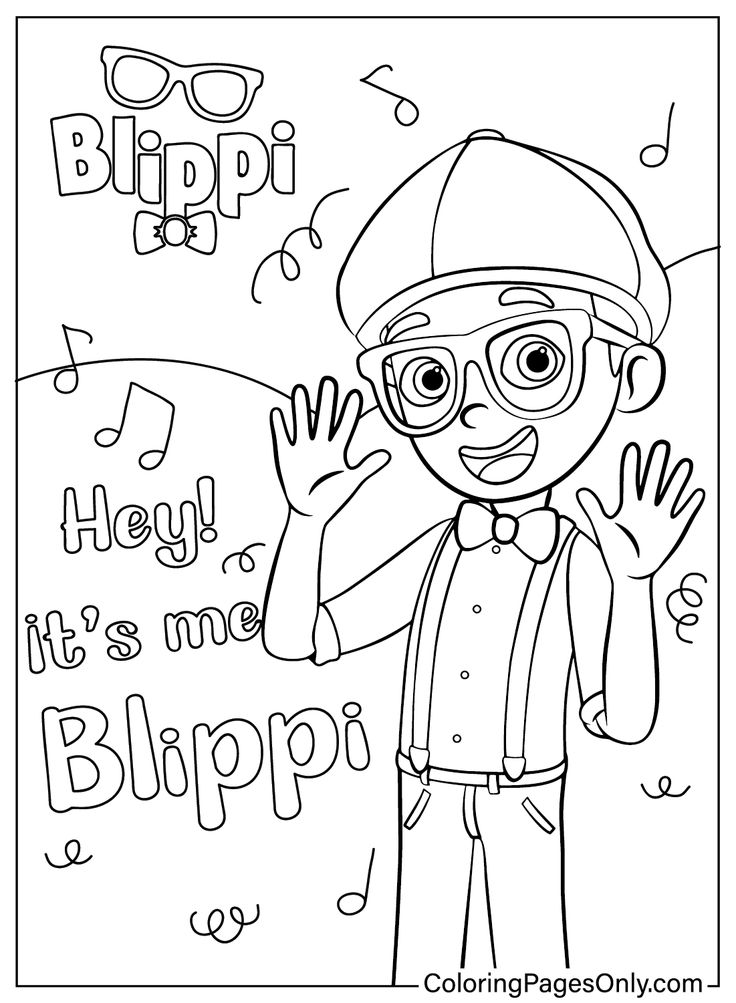 Blippi coloring page with waving cartoon character