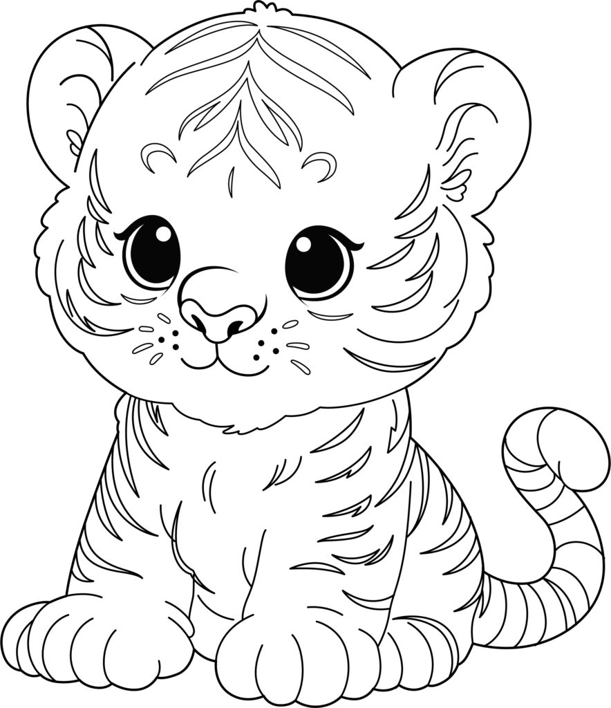 Cute cartoon tiger cub coloring page illustration