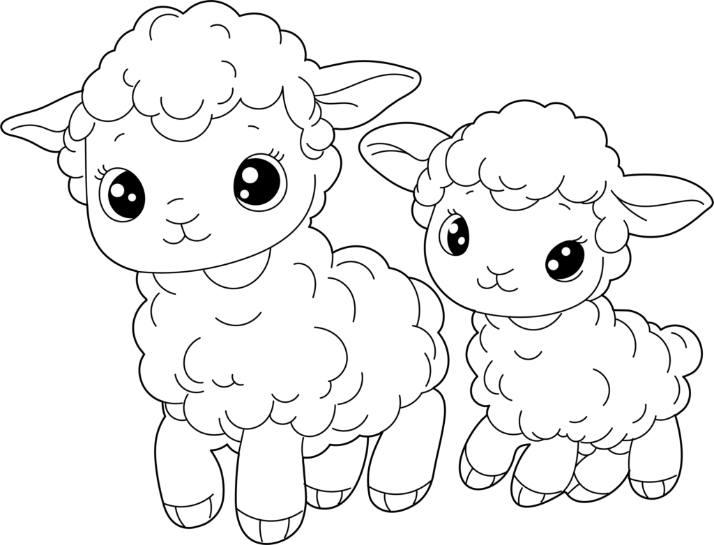 Two cute cartoon lambs on black background