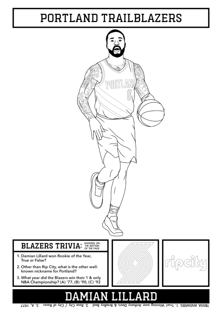 Portland Trail Blazers coloring page with basketball player