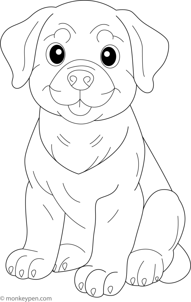 Cartoon puppy line drawing on black background