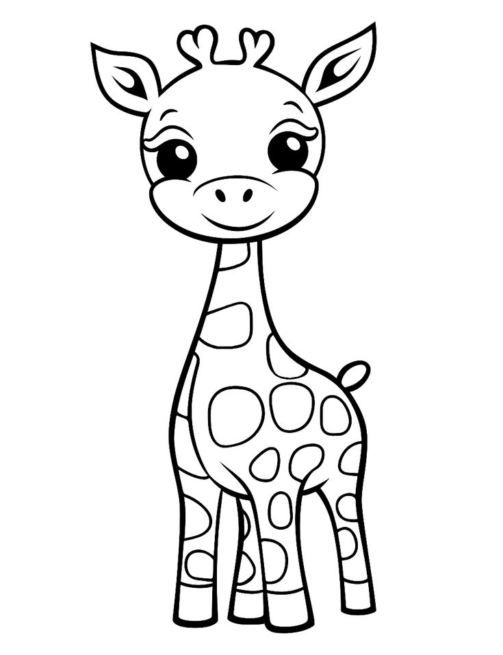Cartoon giraffe line drawing on white background
