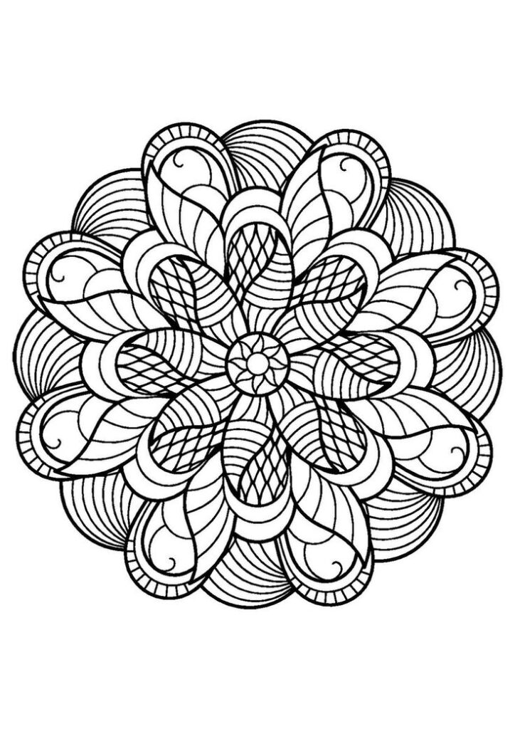 Intricate black-and-white floral mandala line drawing