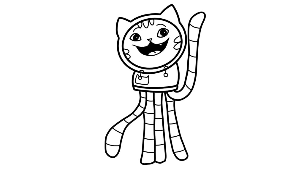 Smiling cartoon cat in a spacesuit