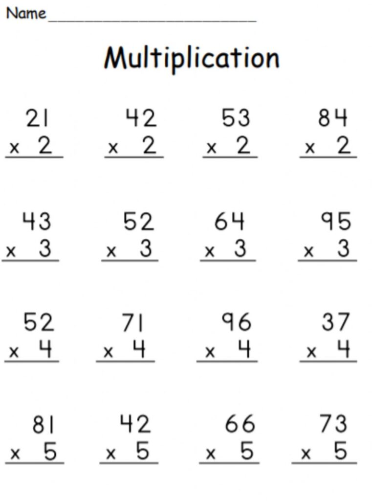 Multiplication worksheet with single-digit problems