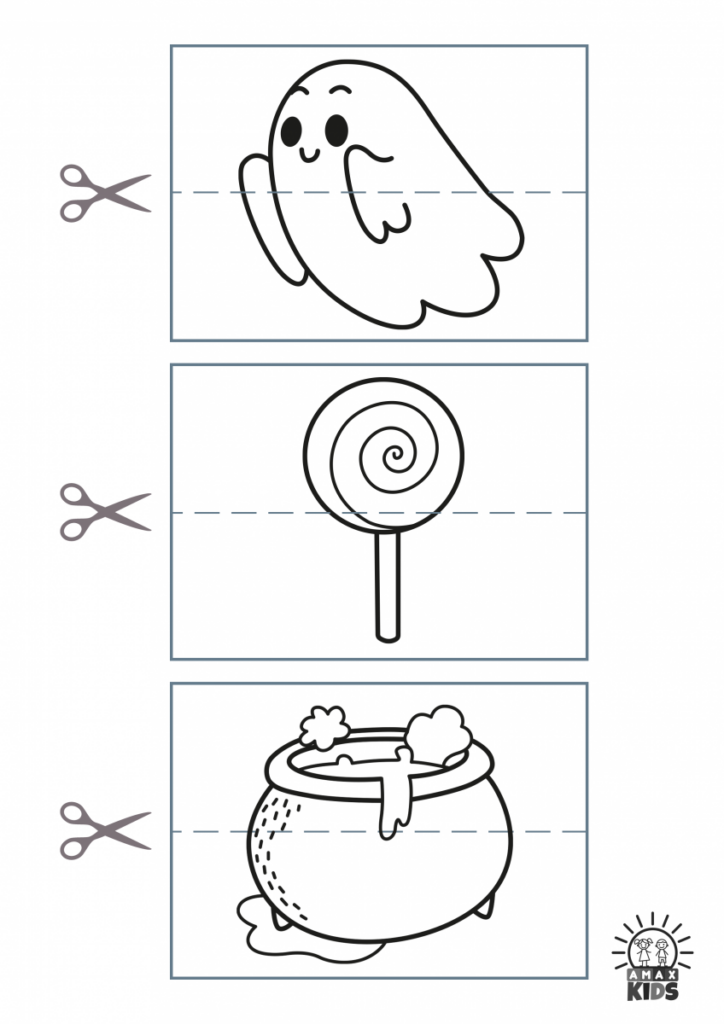 Three cutout Halloween drawing panels on white background